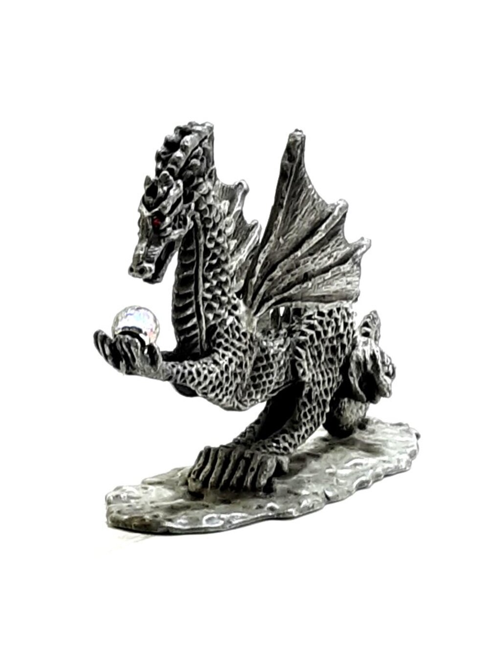 Pewter Winged Dragon Crystal Ball Ruby Eyes Daltec 1988 Designer Collection